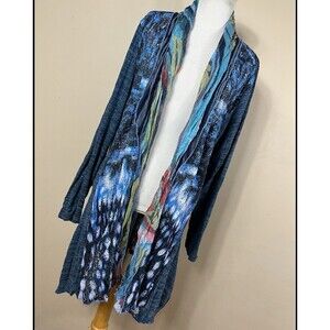 Aria A Cardigan Blue Open Front Lace Animal Print Long Sleeve Womens Sz XL Gyaru